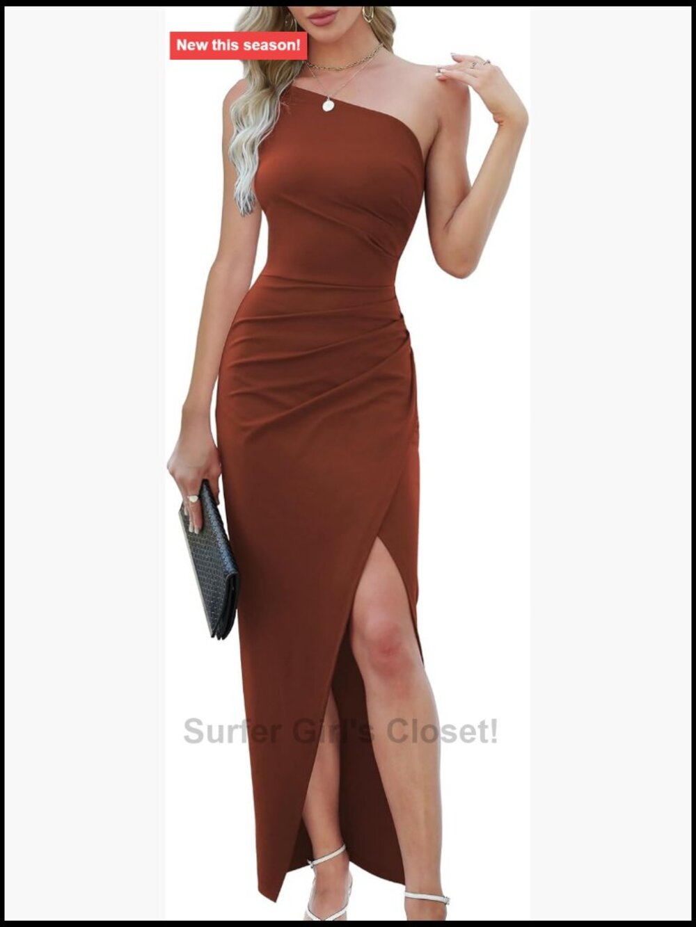 Women's One Shoulder Bodycon Maxi Dress Sleeveless Ruched High Slit Formal